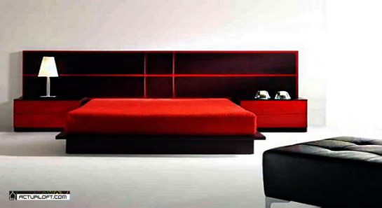 Cama. Look moderno, las dilataciones y los cajones de las mesas en color rojo, crean un ámbito con mucha pasión y estilo, ideal para tu hogar, Ref.A 005